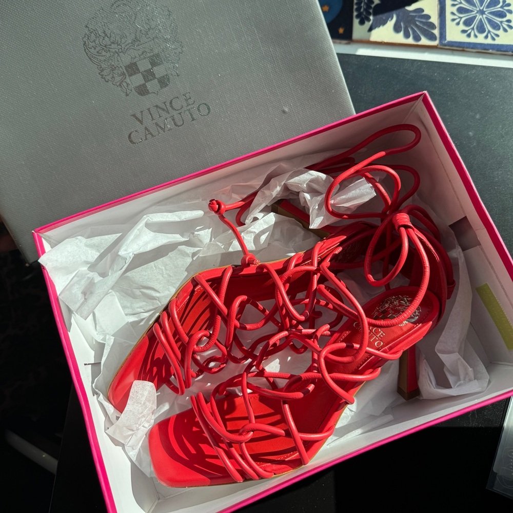 Vince Camuto Enjita Vibrant Red Lace-Up Heels